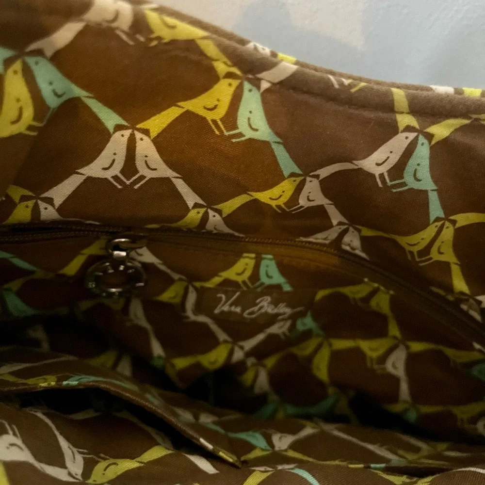 Vera Bradley Brown and Green Quilted Ruffle Shoulder Bag